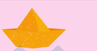 Geometrik şekilli risograph kağıt gemi animasyonu. Geometri elemanları ile modayı değiştiren riso grafik tasarımı.