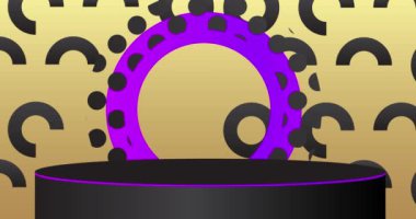 Altın, siyah ve mor sahne animasyonu. Ürün ekran videosu. Mockup silindir kaide podyumu sunum için. En küçük geometrik biçimler.