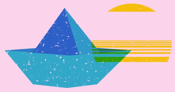 Ризографическая Бумага Анимацией Геометрических Форм Морской Движущийся Объект Модном Дизайне — стоковое видео