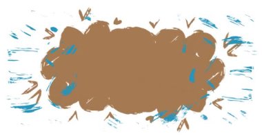 Soyut kahverengi ve mavi graffiti konuşma balonu animasyonu. Beyaz arkaplanda şehir tarzı İleti işareti. Modern konuşma simgesi çizgi film videosu.