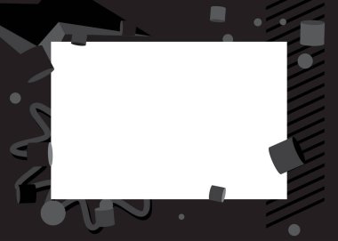 Metin için yeri olan siyah geometrik grafik retro teması. Minimum geometrik elementler çerçevesi. Reklam için klasik soyut şekiller vektör illüstrasyonuName.