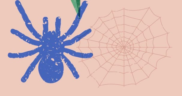 Spider Halloween Risograph Στυλ Βίντεο Φούσκα Ομιλία Και Γεωμετρικά Σχήματα — Αρχείο Βίντεο