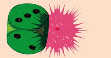 Geometrik şekilli Dice ve Speech Bubble animasyon. Moda riso grafik tasarımlı nesne. Geometri ögeleri risograph biçimi video.