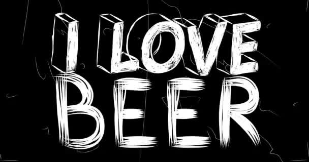 Love Beer Word Animation Alter Chaotischer Filmstreifen Mit Grunge Effekt — Stockvideo