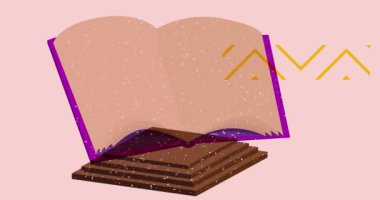 Kitap ve renkli geometrik şekiller animasyon. Eğitici Nesne, son moda riso grafik tasarımı. Geometri ögeleri soyut risograf baskı desen tarzı video.