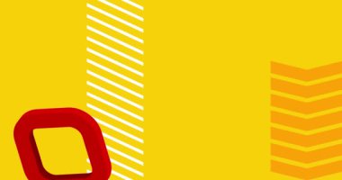 Meşgul kırmızı, sarı ve beyaz geometrik arka plan video şablonu. Soyut şekil tasarımı. Basit hareket eden geometrik vintage minimal grafik çizgi film hareketi. Geçmiş tema arkaplanı.