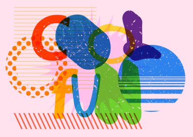 Geometrik şekilli Risograph Cool kelime. Moda riso grafik tasarımında nesne.