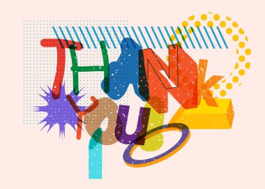 Geometrik şekilli Risograph teşekkürler deyimi. Moda riso grafik tasarımlı sözcük.