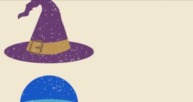 Risograph Cadılar Bayramı Cadısı Şapkası ve geometrik şekiller animasyonu. Moda riso grafik video tasarımında tatil.