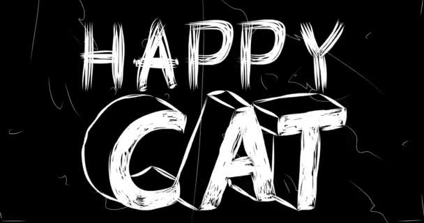 Happy Cat Palabra Animación Vieja Tira Película Caótica Con Efecto — Vídeo de stock