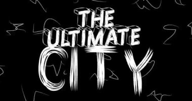Eski kaotik film şeridinin Ultimate City kelime animasyonu grunge etkisi ile. Yoğun televizyon, video yüzeyi, klasik ekran beyaz çizikler, kesikler, toz ve lekeler.