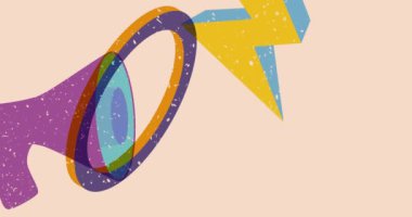 Geometrik şekilli Risograph megafonu animasyon. Moda riso grafik biçimi videosunda nesne hareket ediyor.