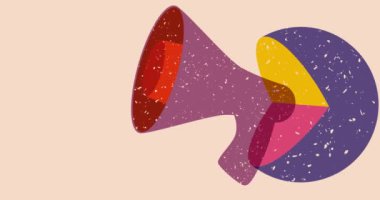 Geometrik şekilli Risograph megafonu animasyon. Moda riso grafik biçimi videosunda nesne hareket ediyor.