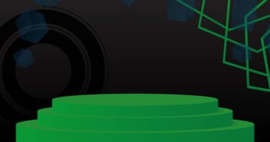 Mavi, siyah ve yeşil sahne animasyonu. Ürün ekran videosu. Mockup silindir kaide podyumu sunum için. En küçük geometrik biçimler.