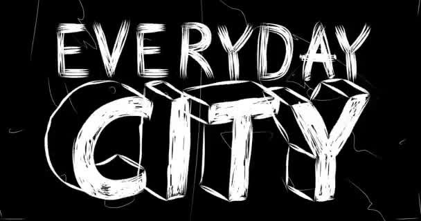 Codzienne Miasto Słowo Animacja Starego Chaotycznego Pasa Filmowego Efektem Grunge — Wideo stockowe