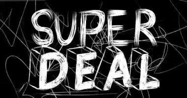 Super Deal kelime animasyonu eski kaotik film şeridinin grunge etkisi ile. Yoğun televizyon, video yüzeyi, klasik ekran beyaz çizikler, kesikler, toz ve lekeler.