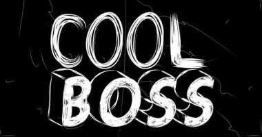 Cool Boss 'un kelime animasyonu eski kaotik film şeridinin grunge etkisi. Yoğun televizyon, video yüzeyi, klasik ekran beyaz çizikler, kesikler, toz ve lekeler.