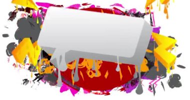 Soyut Beyaz Graffiti Konuşma Baloncuğu animasyonu. Renkli arkaplanda şehir tarzı İleti işareti. Modern konuşma simgesi çizgi film videosu.