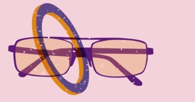 Geometrik şekilli risograph gözlükleri animasyon. Moda riso grafik tasarımlı göz giysisi. Güneş gözlüğü videolu Geometri ögeleri.