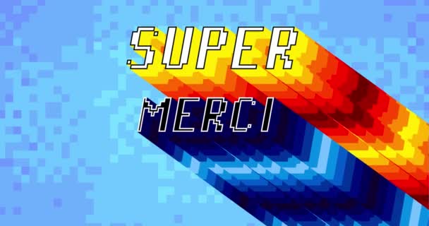 Super Merci Gracias Francés Palabra Animada Con Sombra Multicolor Capas — Vídeo de stock