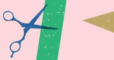 Geometrik şekilli Risograph makası animasyon. Moda riso grafik tasarım videosunda nesne taşınıyor.