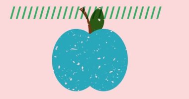 Risograph elma geometrik şekiller animasyon. Moda riso grafik tasarım videosunda meyve ve nesne taşınıyor.
