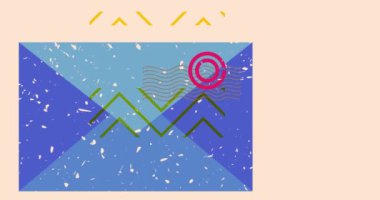 Geometrik şekilli mektup zarfı animasyon. Moda riso grafik tasarım videosunda nesne taşınıyor.