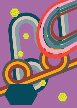 Geçmişe dönük 70 'ler. Harika 1970 'lerin soyut sanat şablonu. Minimalist çizgili tasarım posteri. Eski moda gökkuşağı renkli sanat eserleri.