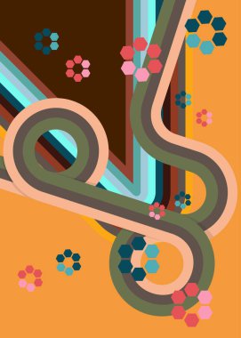 Geçmişe dönük 70 'ler. Harika 1970 'lerin soyut sanat şablonu. Minimalist çizgili tasarım posteri. Eski moda gökkuşağı renkli sanat eserleri.