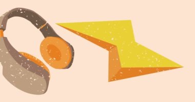 Geometrik şekilli Risograph Kulaklığı animasyon. Moda riso grafik tasarım videosunda nesne taşınıyor.