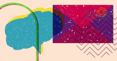 Konuşma balonu ve geometrik şekiller içeren mektup zarfı animasyonu risograph. Moda riso grafik tasarım videosunda nesne taşınıyor.