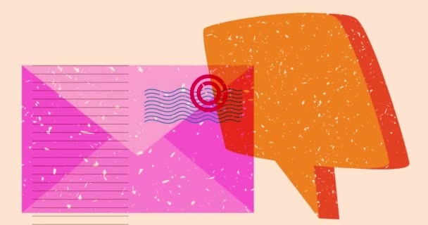 Sobre Carta Risograph Mail Con Burbuja Voz Animación Formas Geométricas — Vídeo de stock