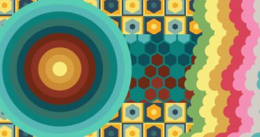 70 'lerin modası geçmiş arka plan animasyonu. 1970 'lerin sanat videosu. Minimalist Vintage Eski moda gökkuşağı renkli sanat eserleri.