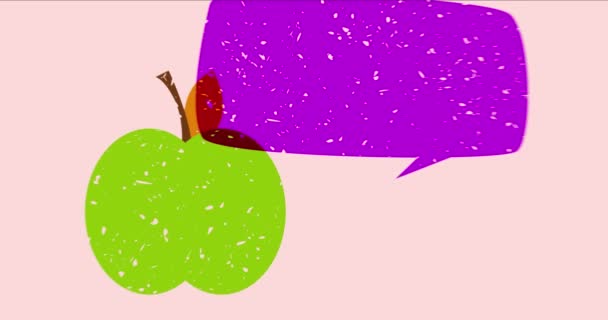 Risograph Äpple Med Pratbubbla Och Geometriska Former Animation Flytta Frukt — Stockvideo