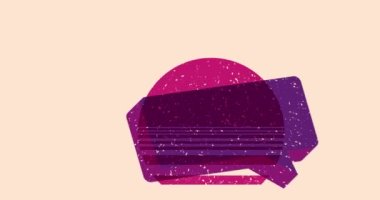 Geometrik şekilli Risograph konuşma balonu animasyonu. Moda riso grafik tasarım videosunda nesne taşınıyor.