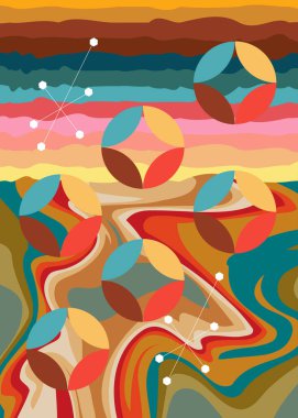 Basit 70 'ler geçmişi. Harika 1970 'lerin soyut sanat şablonu. Buzy Vintage tasarım posteri. Eski moda gökkuşağı renkli sanat eserleri.