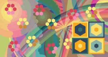 70 'lerin klasik arka plan animasyonu. 1970 'lerin sanat videosu. Minimalist eski moda gökkuşağı renkli sanat eserleri.