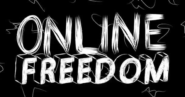 Online Freedom Word Animation Old Chaotic Film Strip Grunge Effect — Stock Video