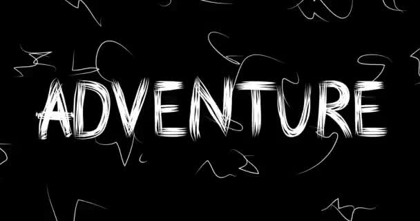 Adventure Word Animation Old Haotic Film Strip Grunge Effect Заняты — стоковое видео