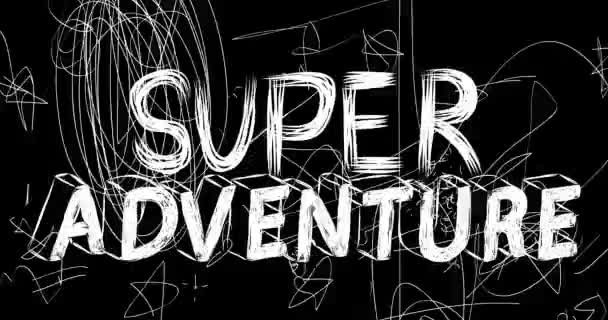 Super Äventyr Ord Animation Gamla Kaotiska Filmremsa Med Grunge Effekt — Stockvideo