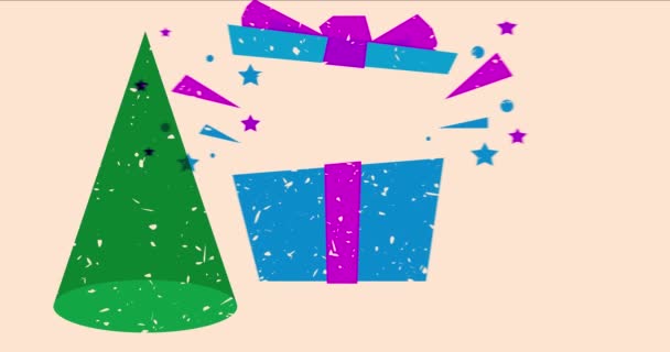 Risograph Gift Box Geometric Shapes Animation Moving Holiday Object Trendy — Stock Video