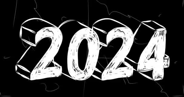 2024 Number Animation Old Chaotic Film Strip Grunge Effect Busy — Stock Video