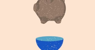 Geometrik şekilli Risograph Piglet animasyonu. Moda riso grafik tasarım videosunda nesne taşınıyor.