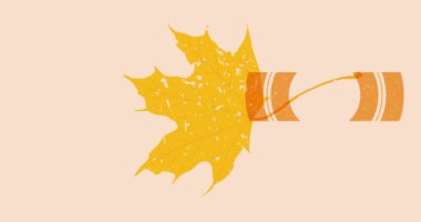Geometrik şekilli Sonbahar Yaprağı Risograph animasyonu. Moda riso grafik tasarım videosunda nesne taşınıyor.
