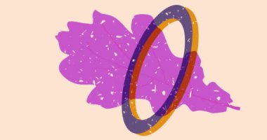 Geometrik şekilli Sonbahar Yaprağı Risograph animasyonu. Moda riso grafik tasarım videosunda nesne taşınıyor.