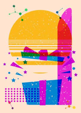 Geometrik şekilli Risograph hediye kutusu. Geometri elemanları ile moda riso grafik desen tasarımı tatil nesneleri.