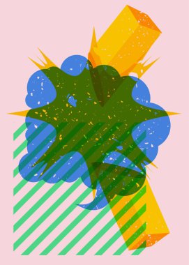 Geometrik şekilli Risograph Konuşma Baloncuğu. Moda riso grafik tasarımında İleti sembollü Geometri ögeleri.
