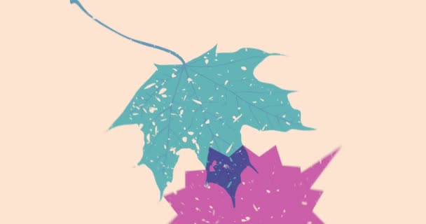 Risograph Autumn Leaf Con Bolla Vocale Forme Geometriche Animazione Spostamento — Video Stock