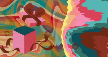 70 'lerin geçmişinde hediye kutusuyla birlikte. 1970 'lerin muhteşem sanat bayramı animasyonu. Minimalist Vintage tasarım videosu. Eski moda renkli sanat eserleri.