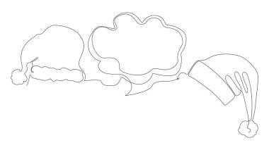 Noel Baba Şapkalı aralıksız bir konuşma cümlesi. İnce Hat tatil illüstrasyon vektörü konsepti. Contour Yaratıcı Fikirler Çiziyor.